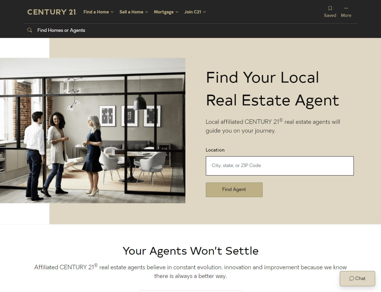Century 21 website Find an Agent page